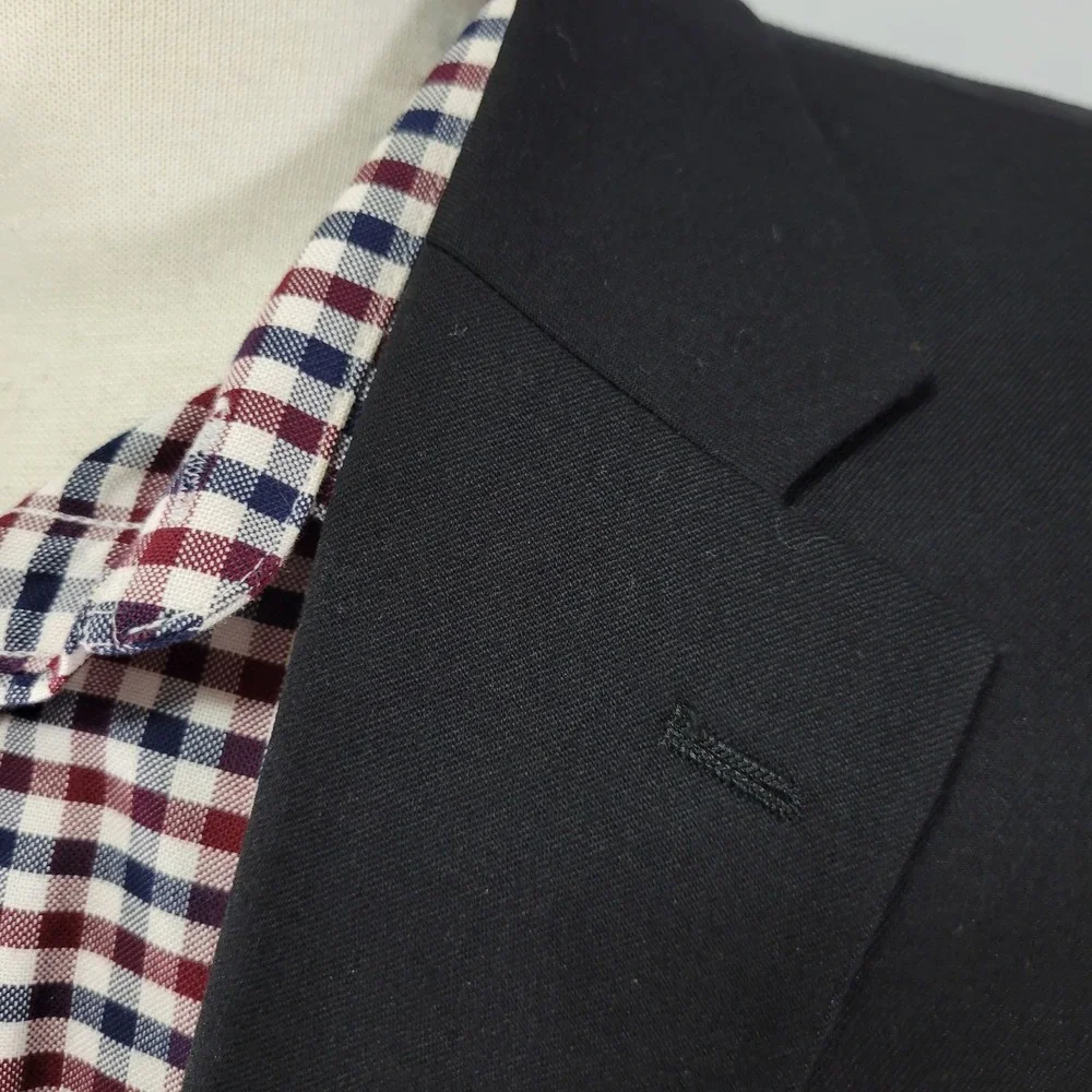 Chaps Men's Sport Coat Blazer Two Button Solid‎ Black Twill Wool Size 42L